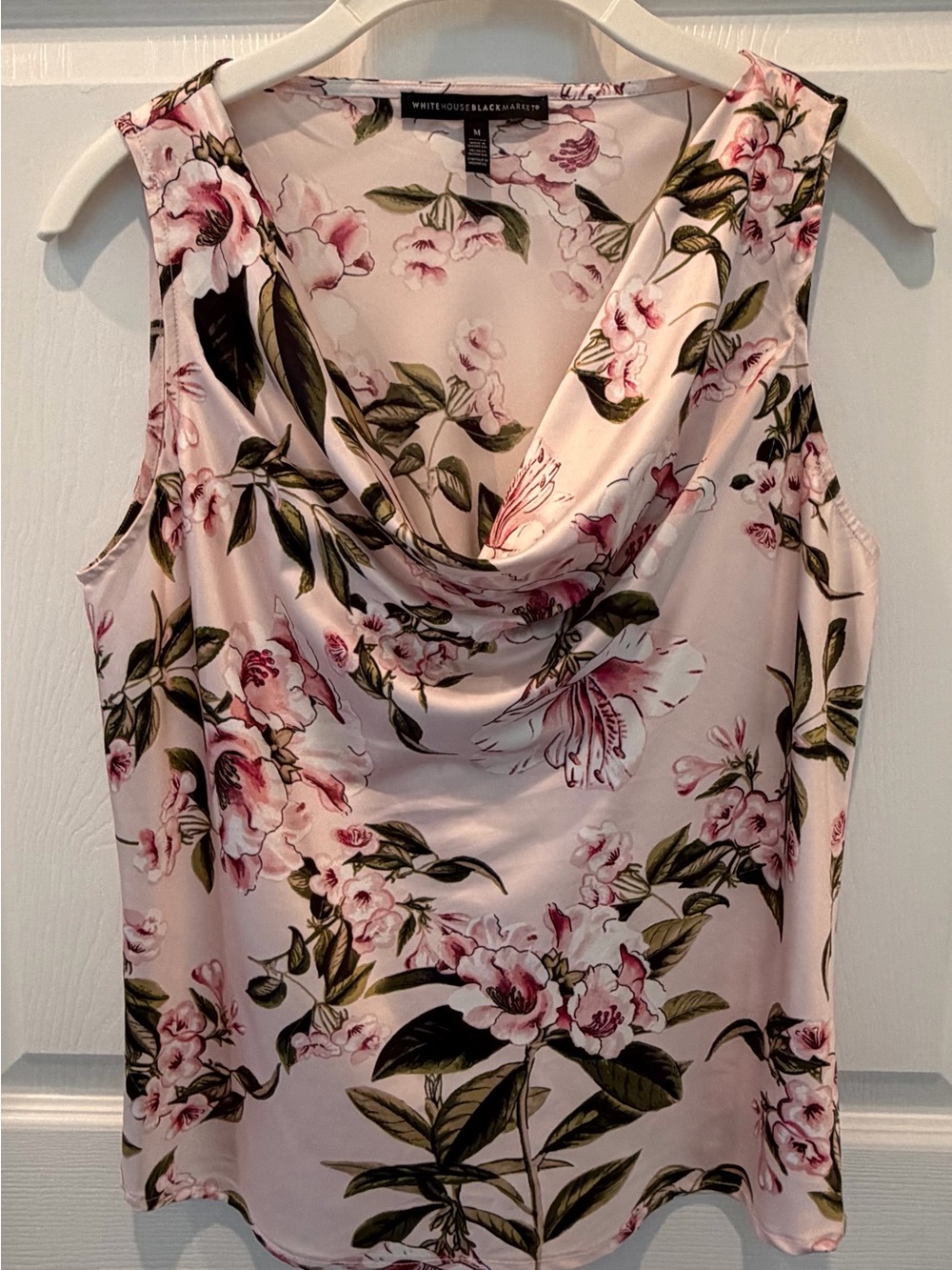 White House Black Market Pink Floral Cowl Neck Sleeveless Top